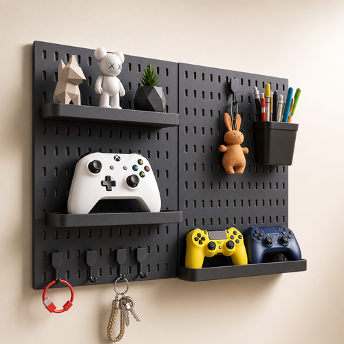 Modular Pegboard Wall Organizer — Sleek Matte Display & Storage System for Collectibles, Gaming Gear