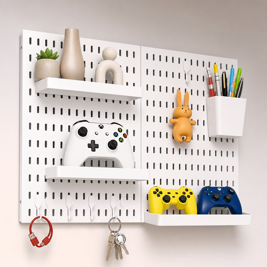 Modular Pegboard Wall Organizer — Sleek Matte Display & Storage System for Collectibles, Gaming Gear